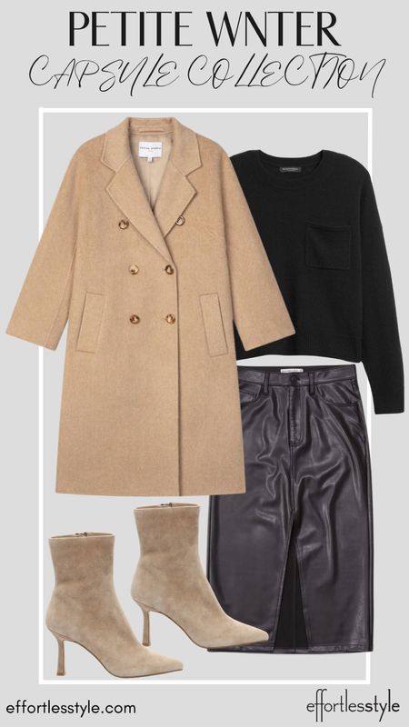 Camel and black….  A favorite color combo for winter outfits!  This oversized sweater, faux leather midi skirt, and taupe bootie look is a great work outfit than can doll straight into dinner and drinks! 

#LTKover40 #LTKstyletip #LTKworkwear