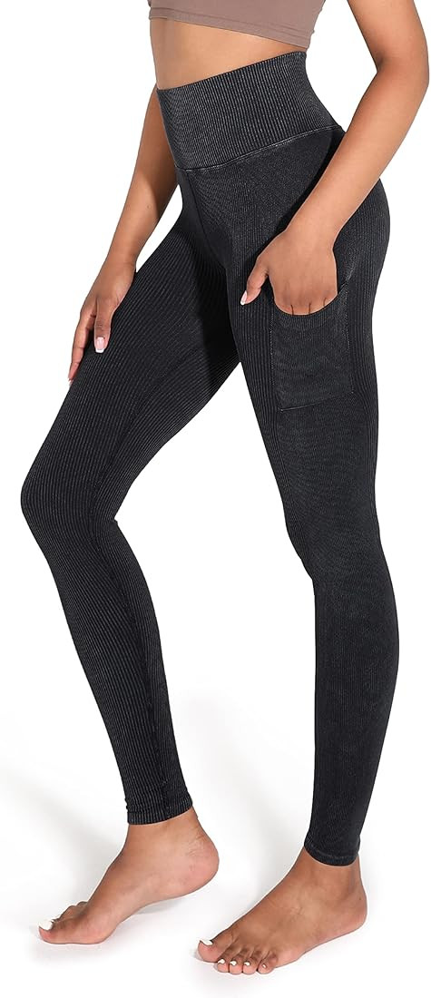 ODODOS Seamless Leggings for Women High Waisted Acid Washed Ribbed Workout Gym Yoga Pants | Amazon (US)