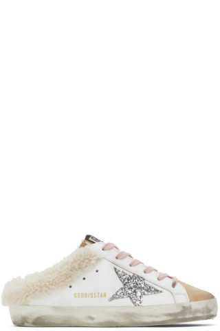 Golden Goose - SSENSE Exclusive White & Beige Shearling Super-Star Sabot Sneakers | SSENSE