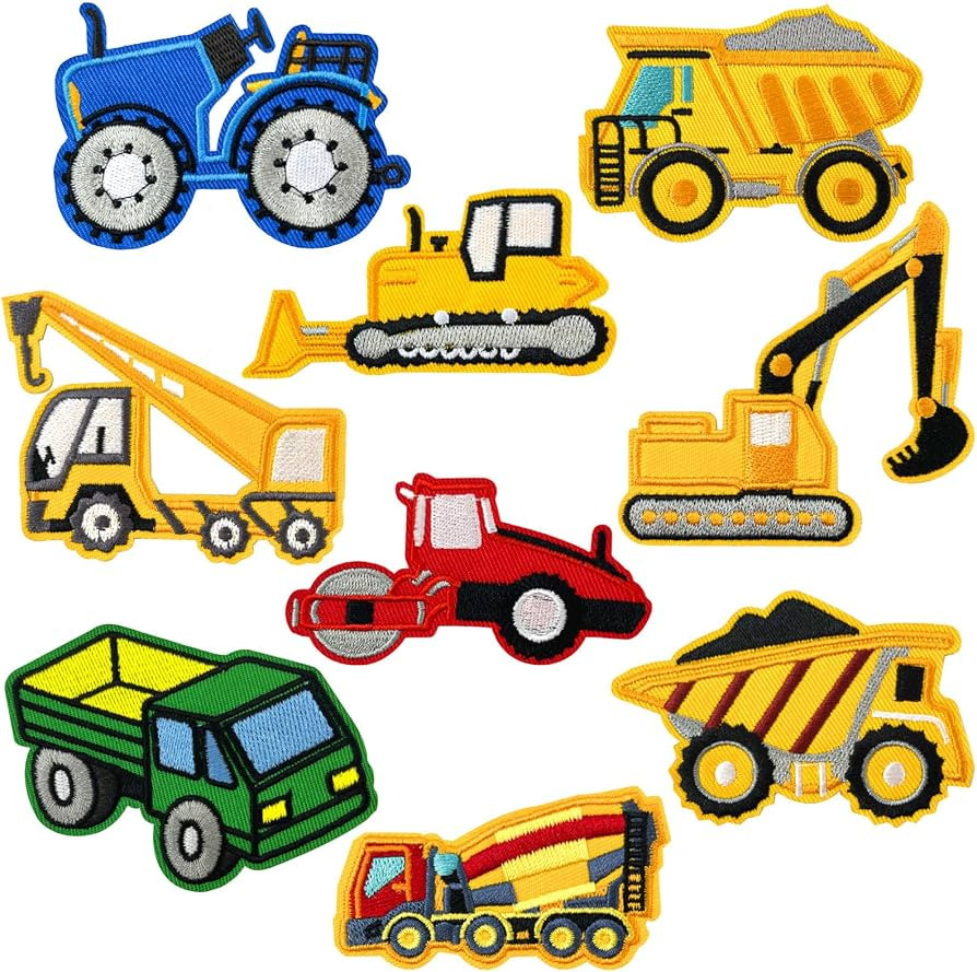 9PCS Kids Engineering Vehicle Iron on Patches, Embroidered Appliques Sew on DIY Patch, Car Truck ... | Amazon (US)