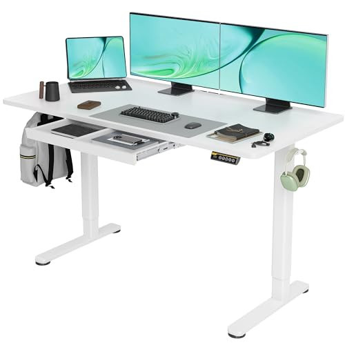 Claiks Standing Desk with Drawers, 55x24 Inch Stand Up Electric Adjustable Height Sit Stand Desk for Computer Workstation, White | Amazon (US)