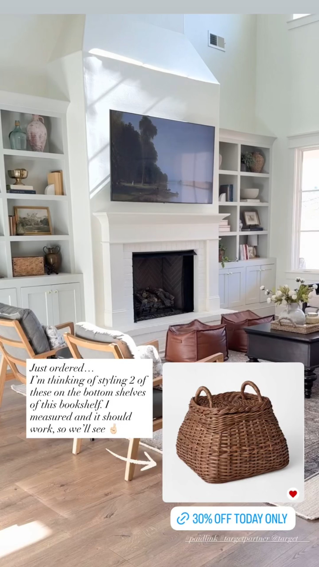 Just ordered these wicker baskets from Target’s Threshold with Studio McGee new release on sale today only for 30% off! 

I’m thinking of styling 2 of these on the bottom shelves of this bookshelf. I measured and it should work, so we’ll see 🤞🏻 

#LTKHome #LTKSaleAlert