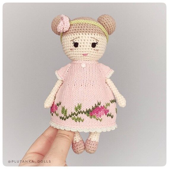 Roses and Lace Beauty crocheted Plutanka 8.25 in  doll with knitted dress with embroidery & fine ... | Etsy (US)