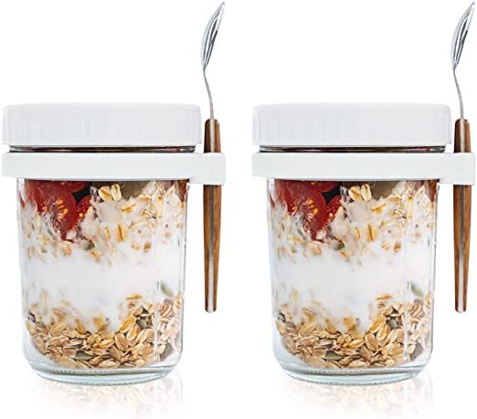 SMARCH Overnight Oats Jars with Lid and Spoon Set of 2, 10 oz Large Capacity Airtight Oatmeal Con... | Amazon (US)