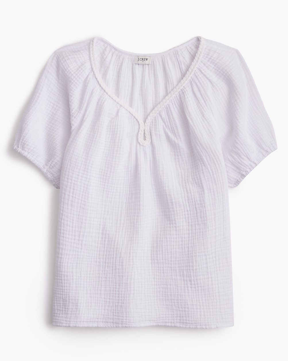 Puff-sleeve braided-neckline gauze top | J.Crew Factory