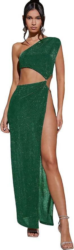 SheIn Women's Sexy One Shoulder Cut Out Maxi Dress High Split Sleeveless Long Dresses | Amazon (US)