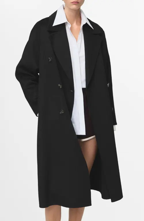 MANGO Picarol Double Breasted Wool Blend Coat in Black at Nordstrom, Size Small | Nordstrom