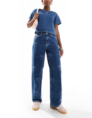Miss Selfridge bow print baggy jeans | ASOS (Global)