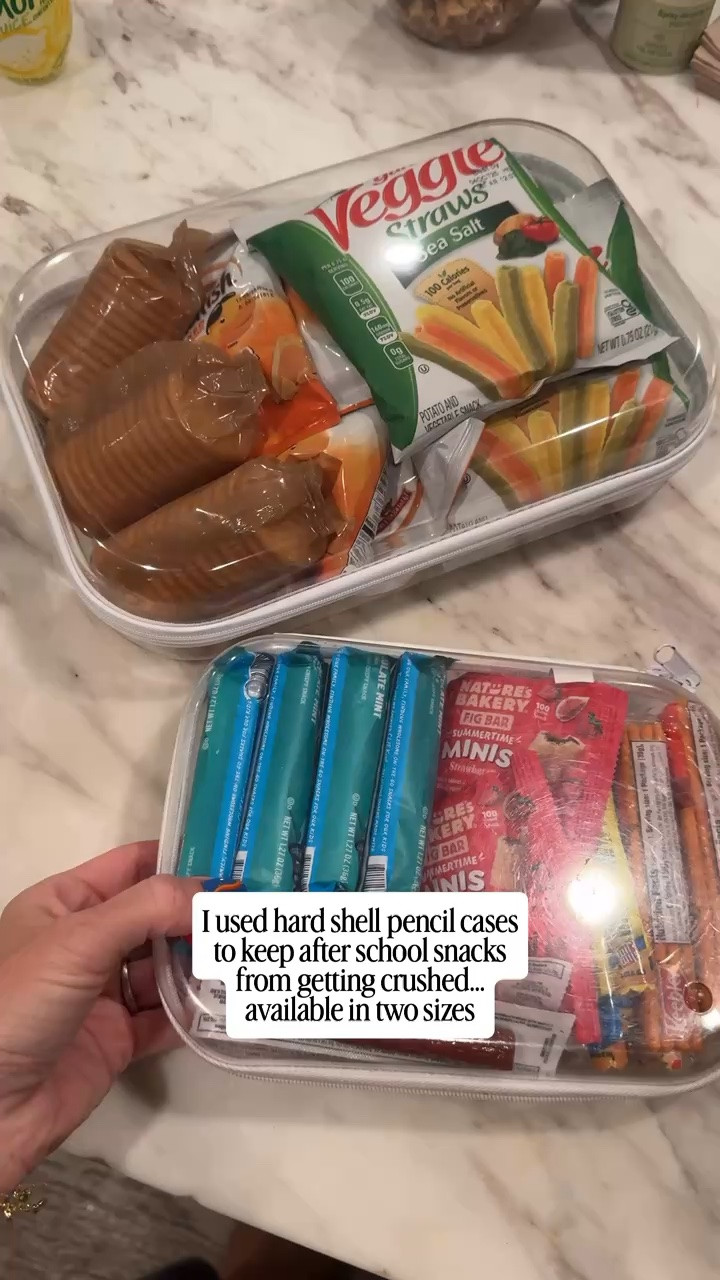 My favorite afterschool snack organizers. I use these clear, zipper pencil cases to keep our snacks from getting crushed. They come in both a regular size and large size.

#MomTips #TargetFINDS #AfterSchool #Kids #MomLife ￼

#LTKmomlife #LTKKids #LTKHome