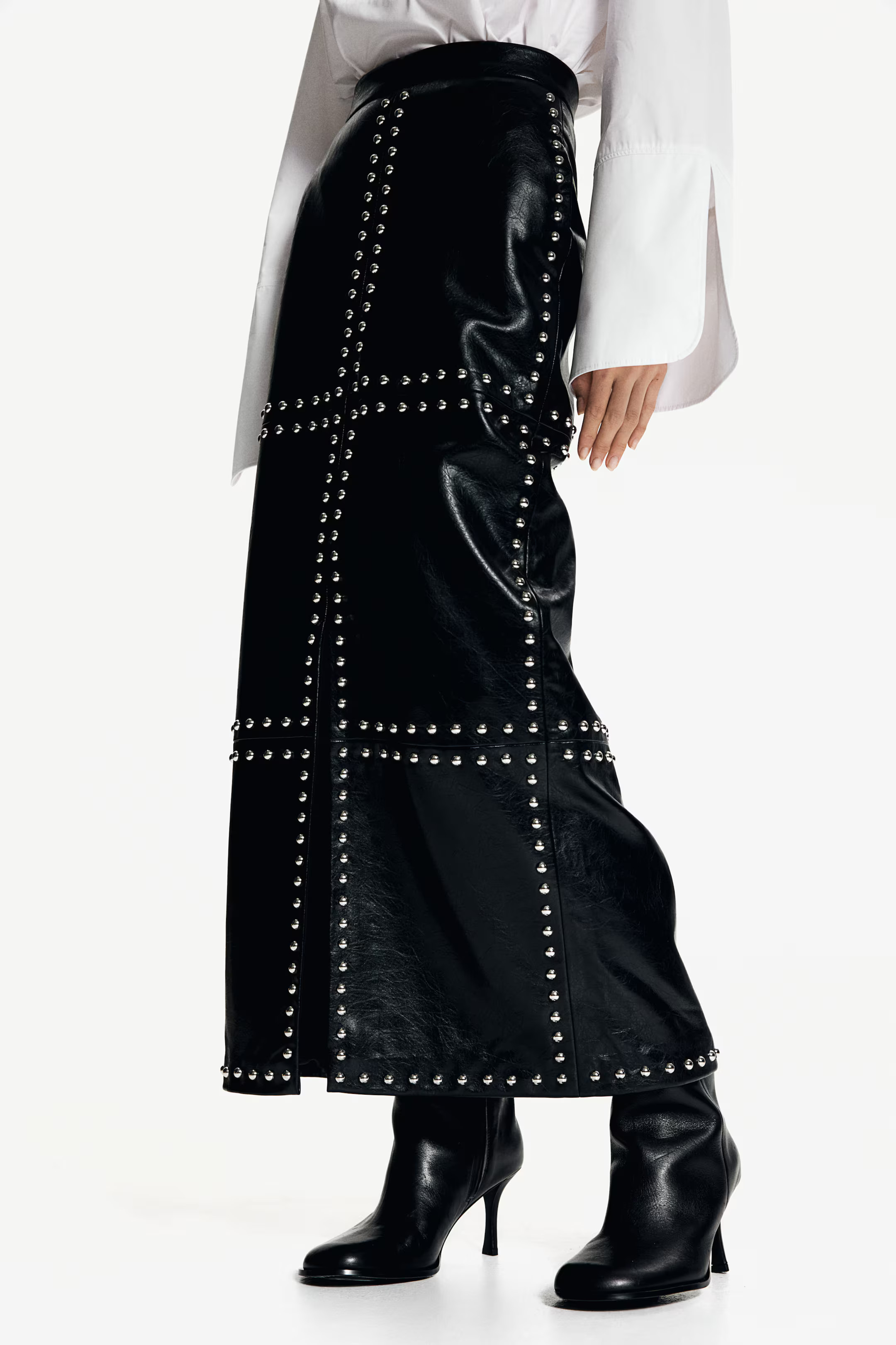 Stud-embellished coated skirt - Black - Ladies | H&M GB | H&M (UK, MY, IN, SG, PH, TW, HK)