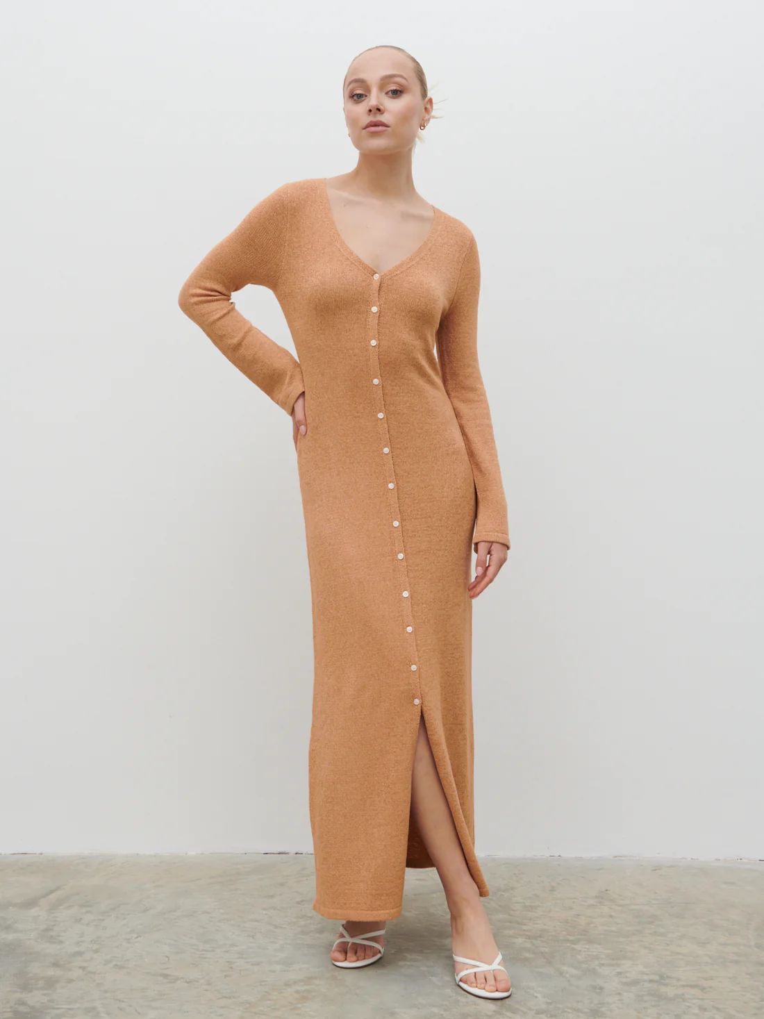 Hazel Knit Maxi Dress - Tan Blush | Pretty Lavish (UK)