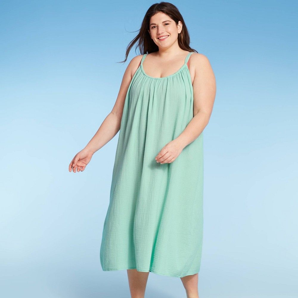 Women's Plus Size Midi Cover Up Dress - Kona Sol Mint 1X-2X, Green | Target