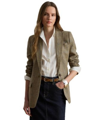 Lauren Ralph Lauren Women's Glen Plaid Padded Blazer - Tan/black Multi | Macy's