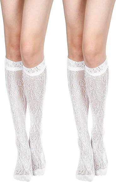 Geyoga 2 Pairs Knee High Socks Women Lace Ruffle Anklet Socks Frilly Socks Lace Socks Sheer Socks... | Amazon (UK)
