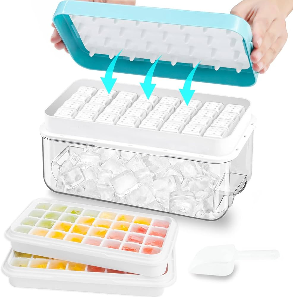 Ice Cube Tray, Ice Tray with Lid and Bin and Ice Scoop, Ice Cube Pop Out Tray, Ice Cube Trays for... | Amazon (US)