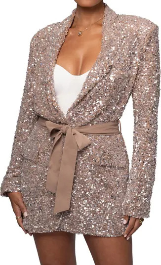Nixie Sequin Tie Waist Oversize Blazer | Nordstrom