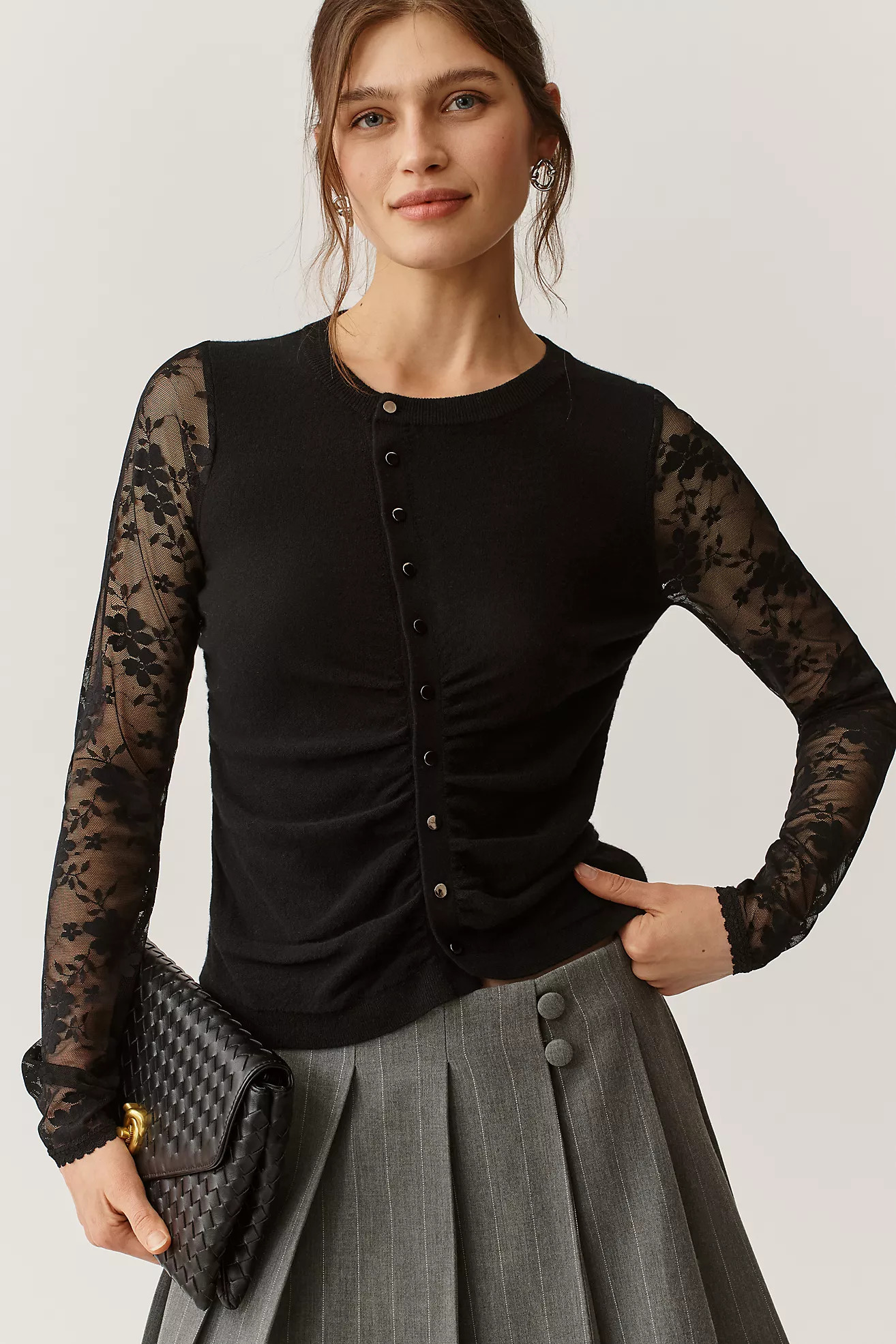 Maeve Cashmere Blend Asymmetric Lace-Sleeve Sweater | Anthropologie (US)