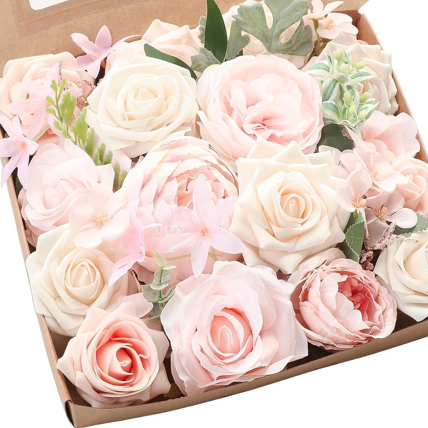 Floroom Cream Blush Artificial Flowers Fake Roses Peonies and Greenery Combo Box Set for DIY Pink... | Amazon (US)