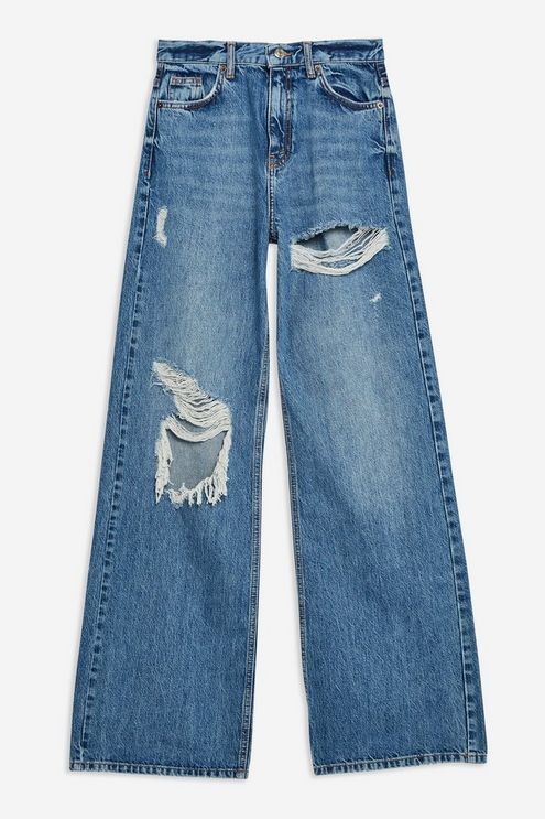 Mittelblaue Jeans im Destroyed-Look mit weitem Beinschnitt - Modeneuheiten - Jetzt Neu | Topshop DE