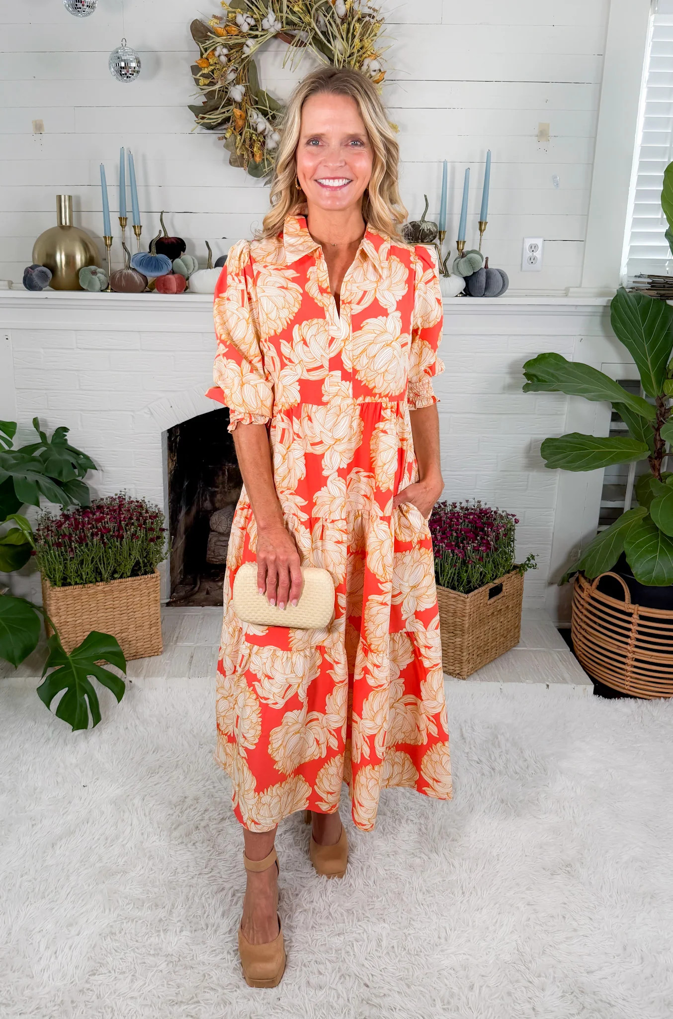 Eleanor Fall Floral Fire Midi Dress Mary Square | Clover and Bee | Clover + Bee