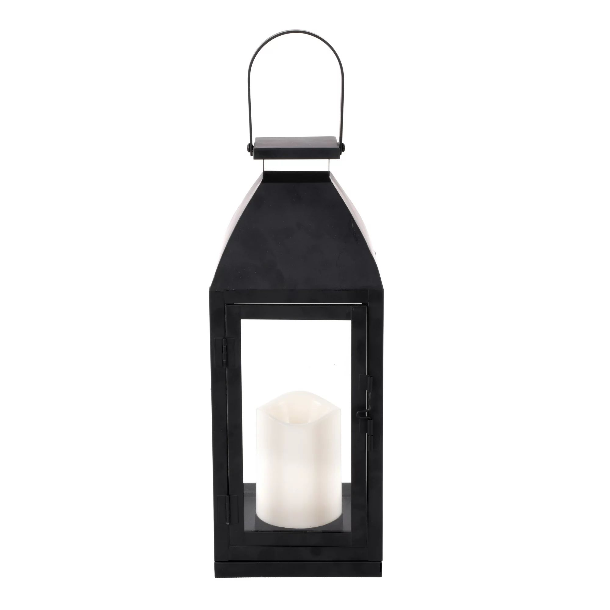 Better Homes and Gardens Battery Powered Outdoor Black Metal and Glass LED Lantern | Walmart (US)