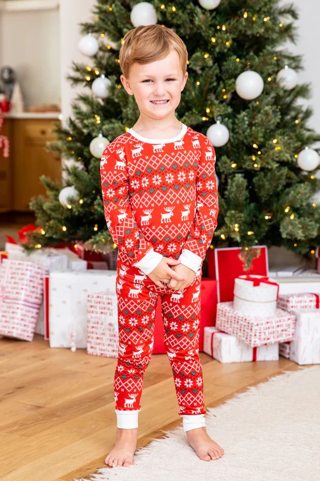 Kids Home For The Holidays Red Christmas Print Pajama Set | Pink Lily