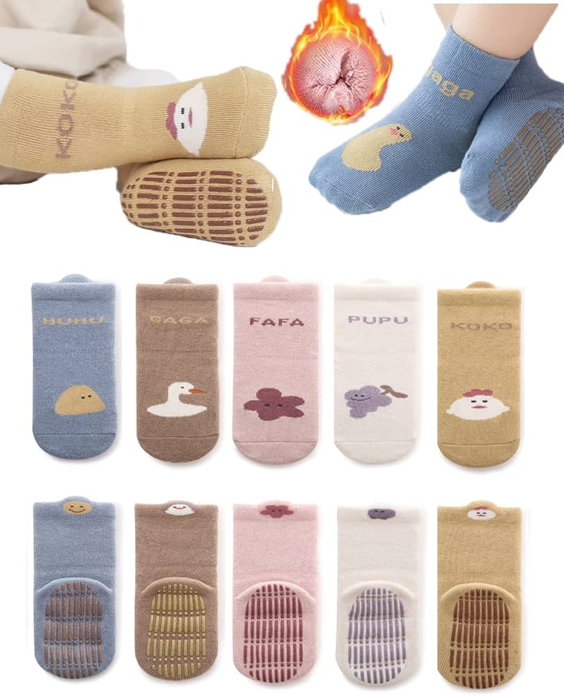 BEHELE Baby Non-skid Grip Socks Toddler Socks Warm Thick Anti Skid Slipper Crew Socks for Girls B... | Amazon (US)