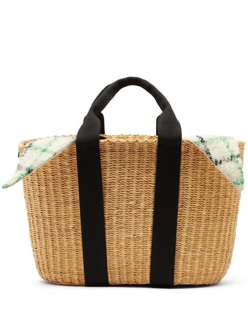 Muuñ - Caba Checked Mohair And Woven Straw Bag - Womens - Green Multi | Matches (UK)