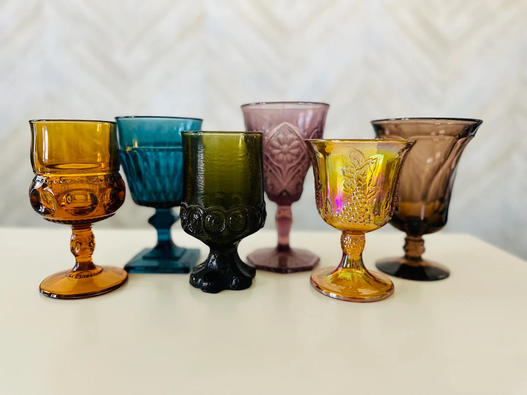 6 Vintage Multicolored Goblets Mismatch Mixed Water Goblets - Etsy | Etsy (US)