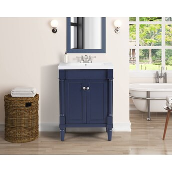 allen + roth Stanton 24-in Navy Blue Single Sink Bathroom Vanity with White Porcelain Top | Lowe's