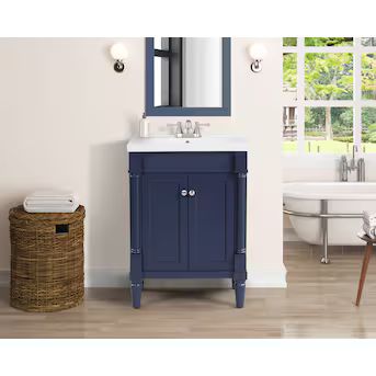 allen + roth Stanton 24-in Navy Blue Single Sink Bathroom Vanity with White Porcelain Top | Lowe's