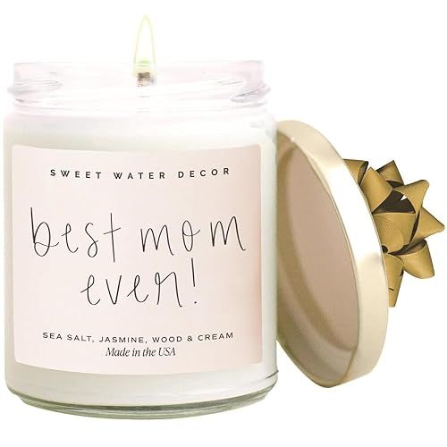 Sweet Water Decor, Best Mom Ever, Sea Salt, Jasmine, Cream, and Wood Scented Soy Wax Candle for H... | Amazon (US)