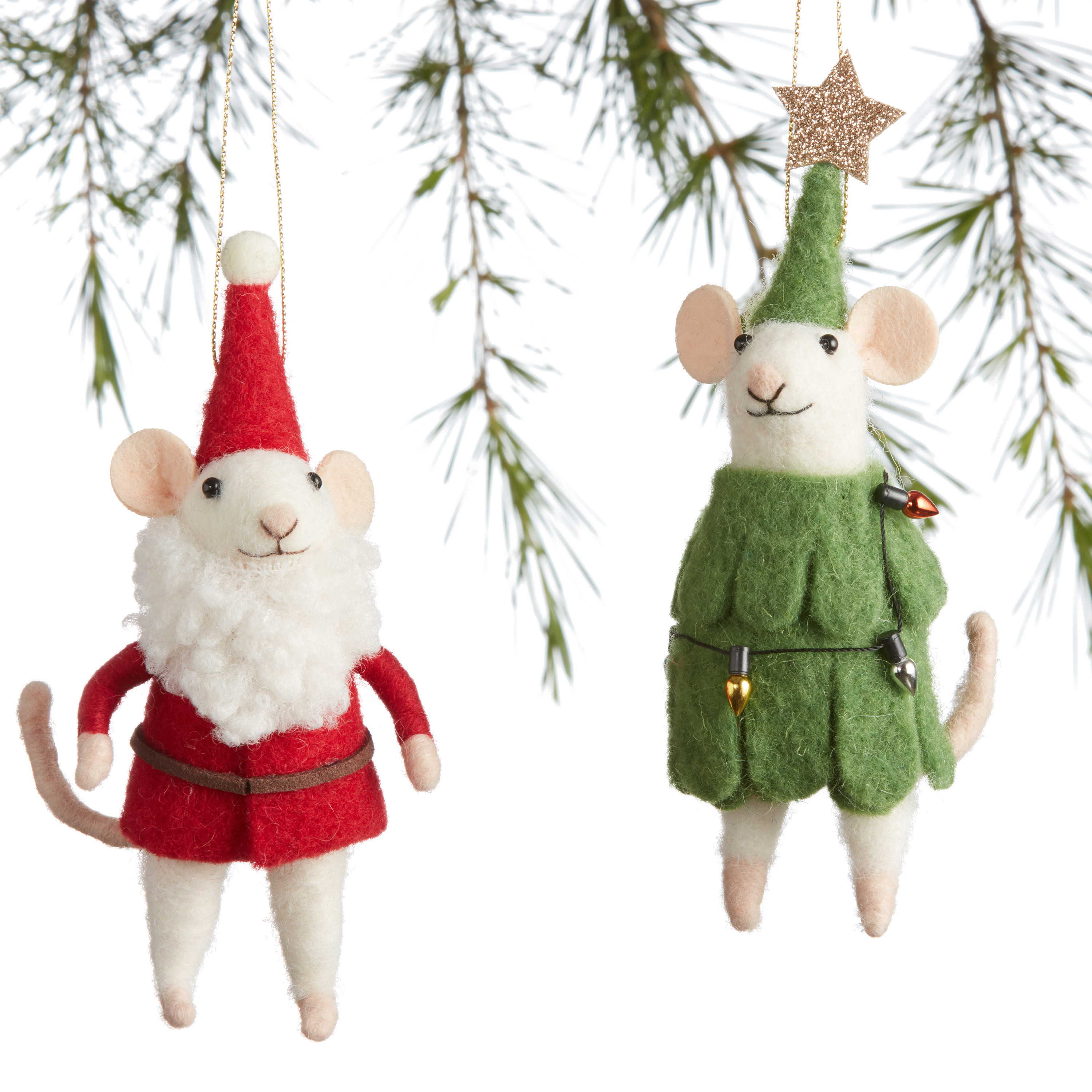 Felted Wool Christmas Mouse Ornaments Set of 2 - World Market | World Market