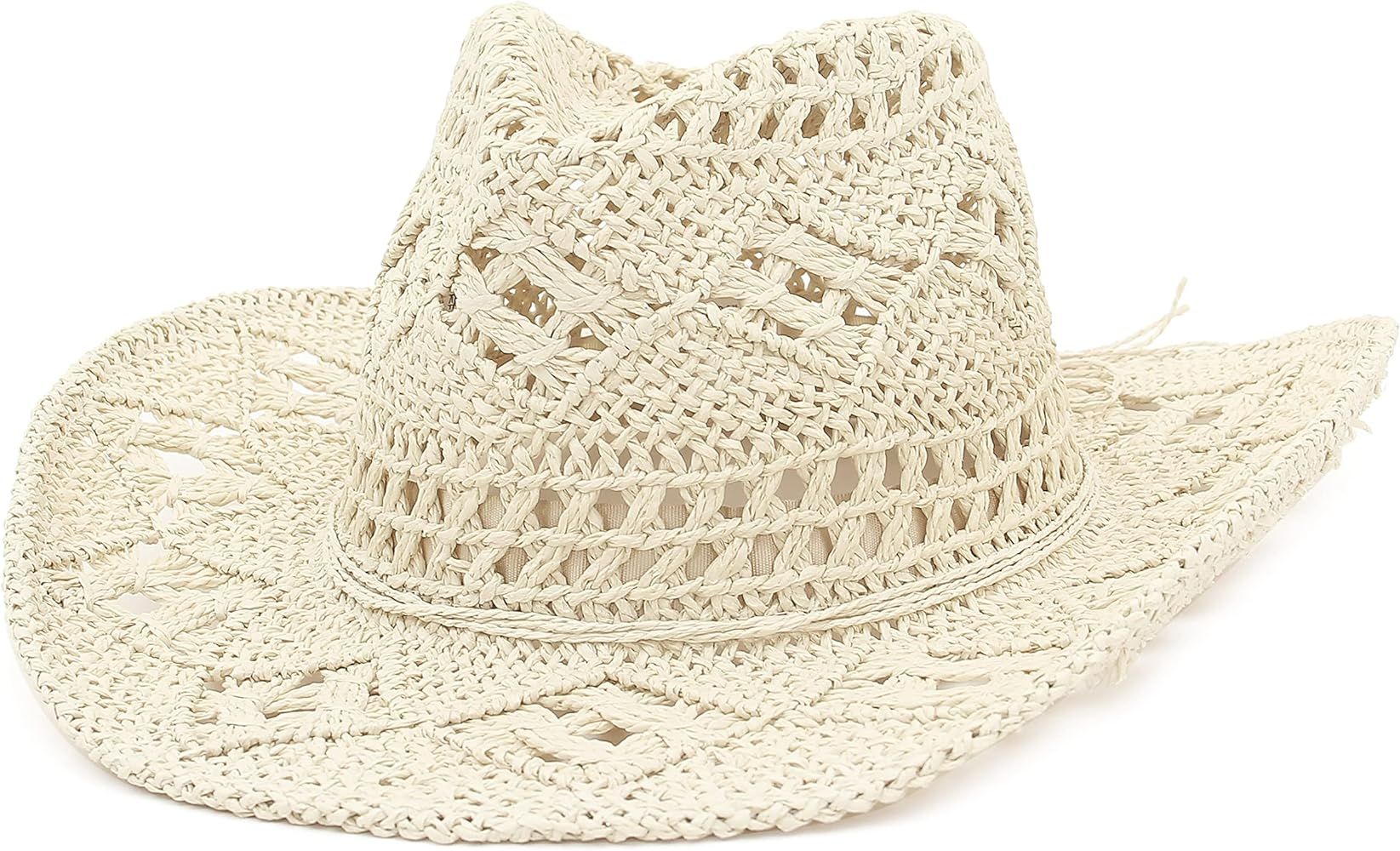 EOZY Men & Women's Summer Cowboy Cowgirl Straw Hat Hollow Out Woven Roll Up Wide Brim Hat | Amazon (US)