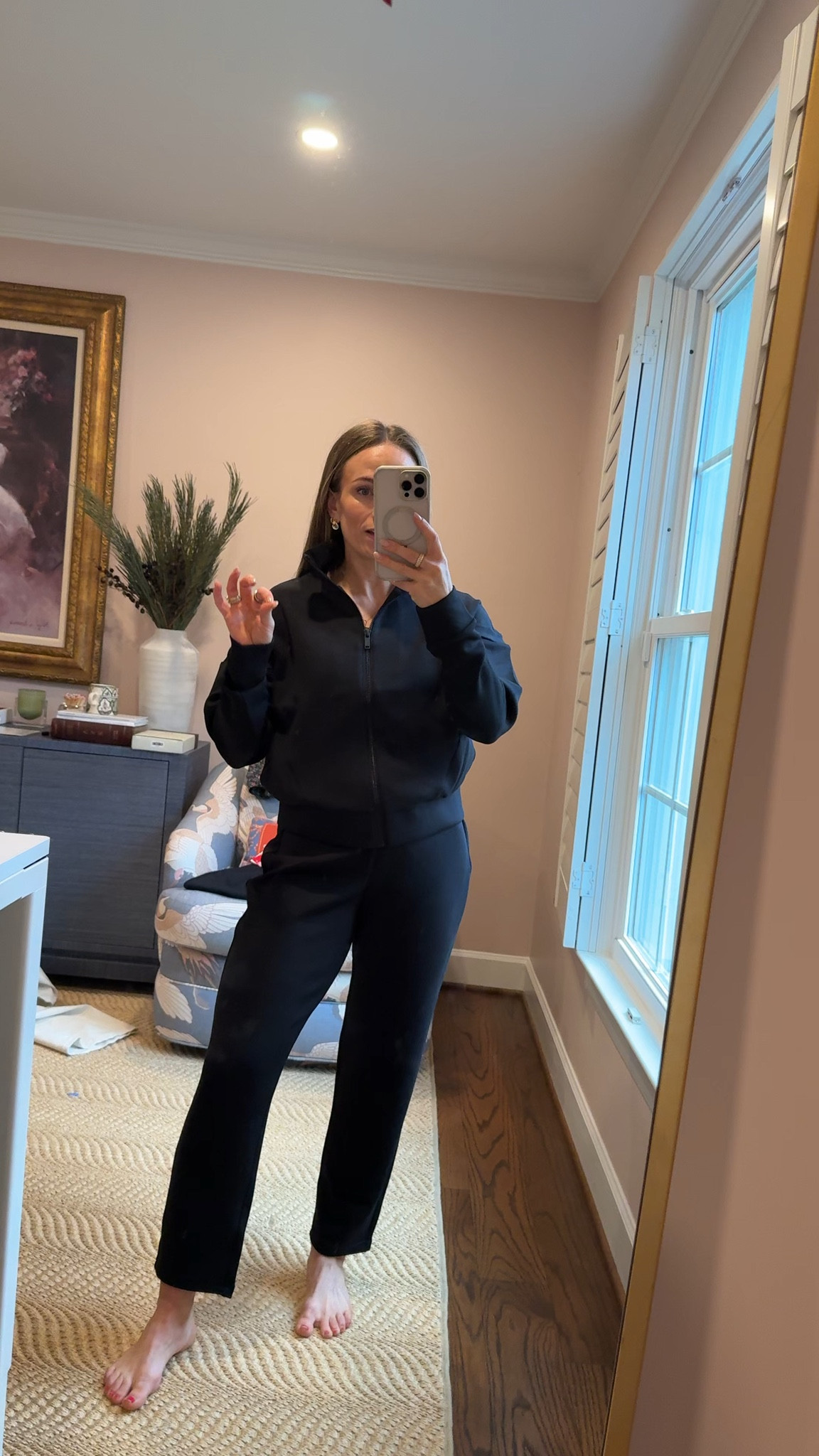 Size up in this matching set. Wearing petite small in the pants and a small top   

I think you could even get away with wearing these pants to a business casual office if paired with a sweater and loafers  

#LTKPetite #LTKWorkwear #LTKOver40