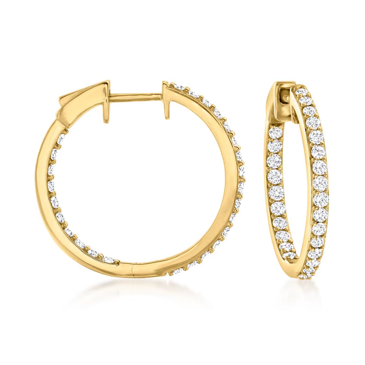 1.00 ct. t.w. Diamond Inside-Outside Hoop Earrings in 14kt Yellow Gold. 3/4" | Ross-Simons