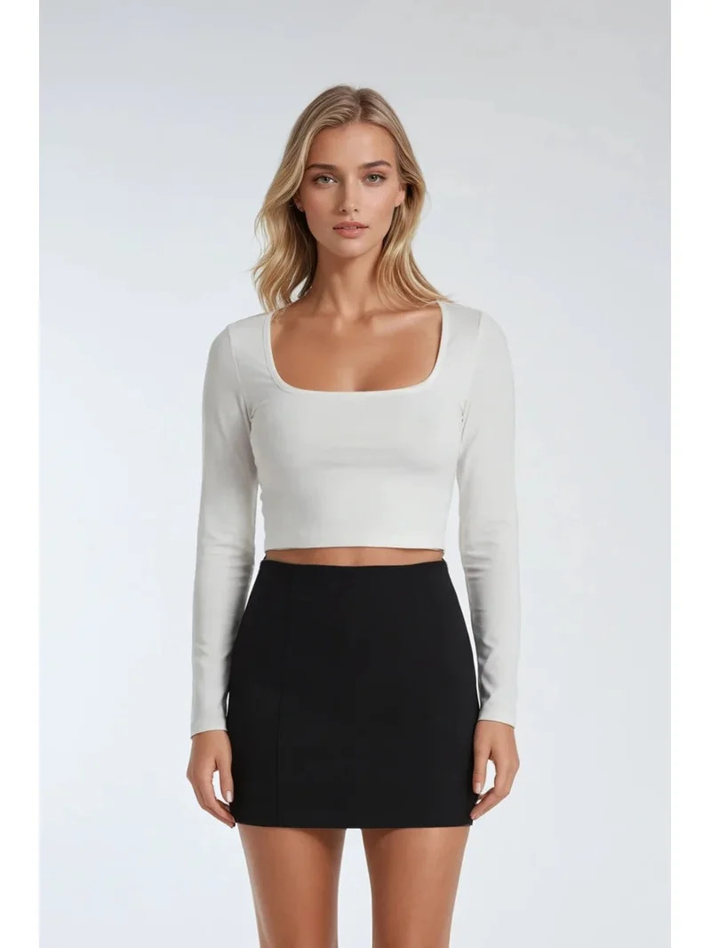 Forever 21 WGA Square Neck Long Sleeve Top, Color-Ivory, Size-S | Walmart (US)
