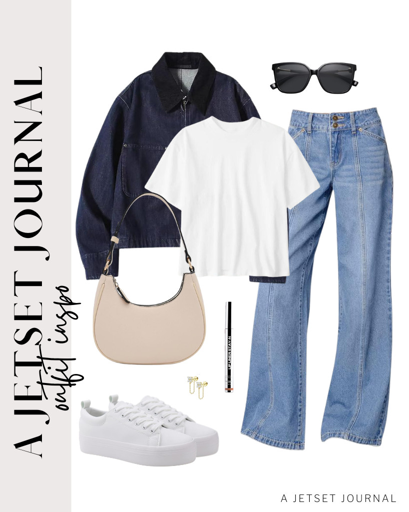 This navy blue barn jacket serves as a great alternative to blazers. Pair it with a simple, cropped white T-shirt, light-wash jeans, and sneakers for a stylish look. Accessorize with a small crescent shoulder bag and earrings. For your lips, I recommend the trendy Sacheau Peel Off Lip Stain. 

 #LTKSeasonal #LTKSaleAlert #LTKTravel