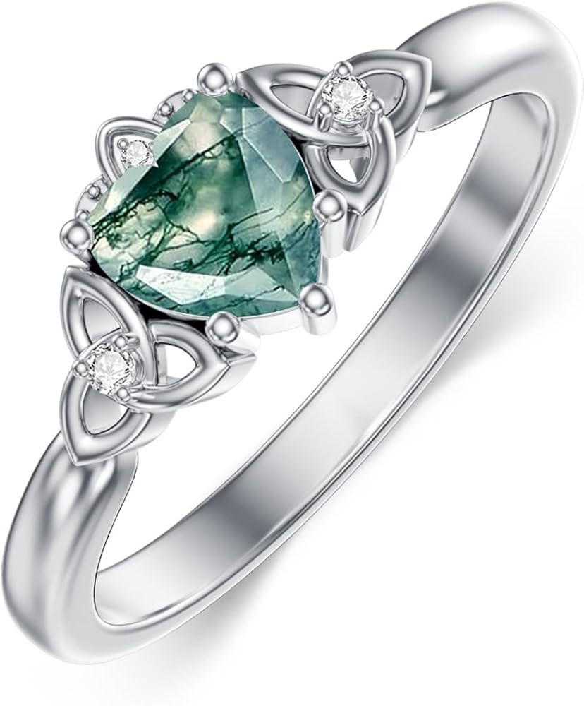 Celtic Trinity Knot Ring for Women 925 Sterling Silver Irish Claddagh Ring with Heart Natural Mos... | Amazon (US)