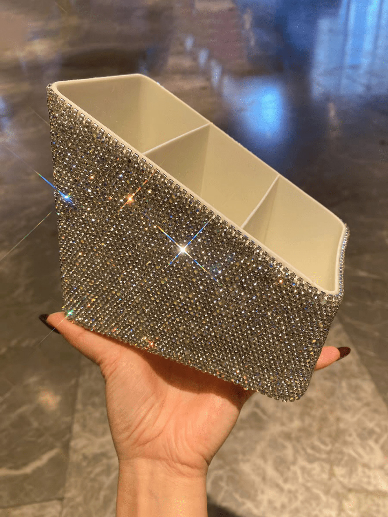 1pc Desktop Storage Box With Luxury Rhinestones, Home Living Room Remote Control Holder Office Or... | SHEIN