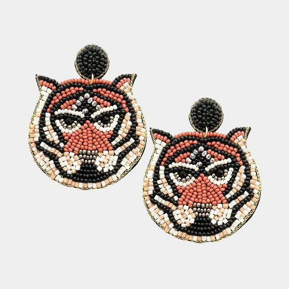 Seed Beaded Tiger Dangle Earrings - Etsy | Etsy (US)