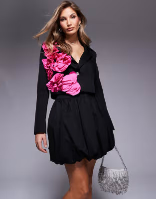 ASOS LUXE cotton poplin bubble mini skirt in black | ASOS (Global)