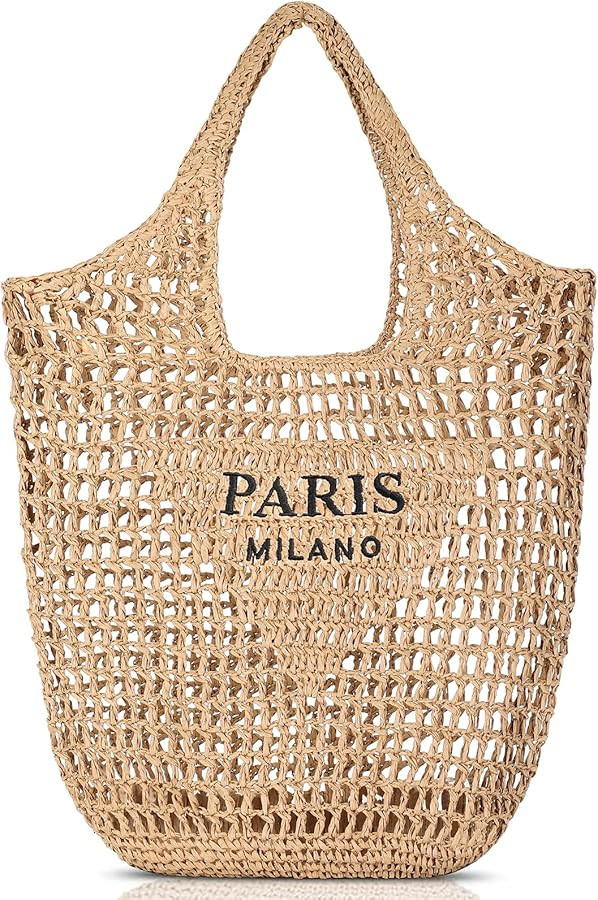 Pleneal Beach Bags for Women - Women Beach Tote Bag, Summer Mesh Hollow Straw Tote Bag for Holida... | Amazon (US)