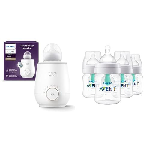 Philips Avent Warming Bundle with Anti-Colic baby bottle with AirFree Vent 4 Ounce 4 Pack + Fast baby bottle Warmer | Amazon (US)