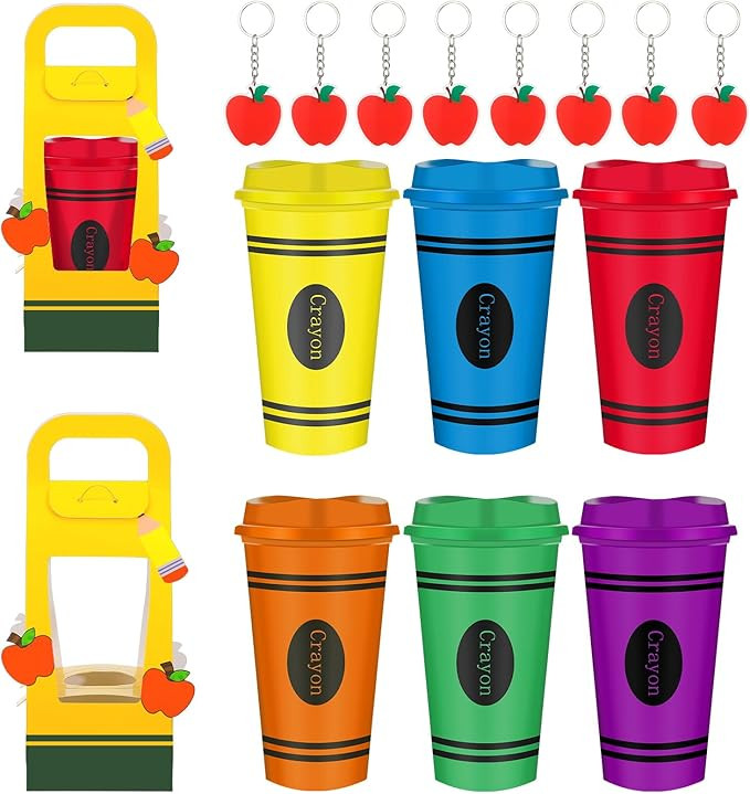 Maxdot 6 Set Teacher Appreciation Gifts Bulk 16 oz Teacher Plastic Cups Crayon Tumblers with Appl... | Amazon (US)