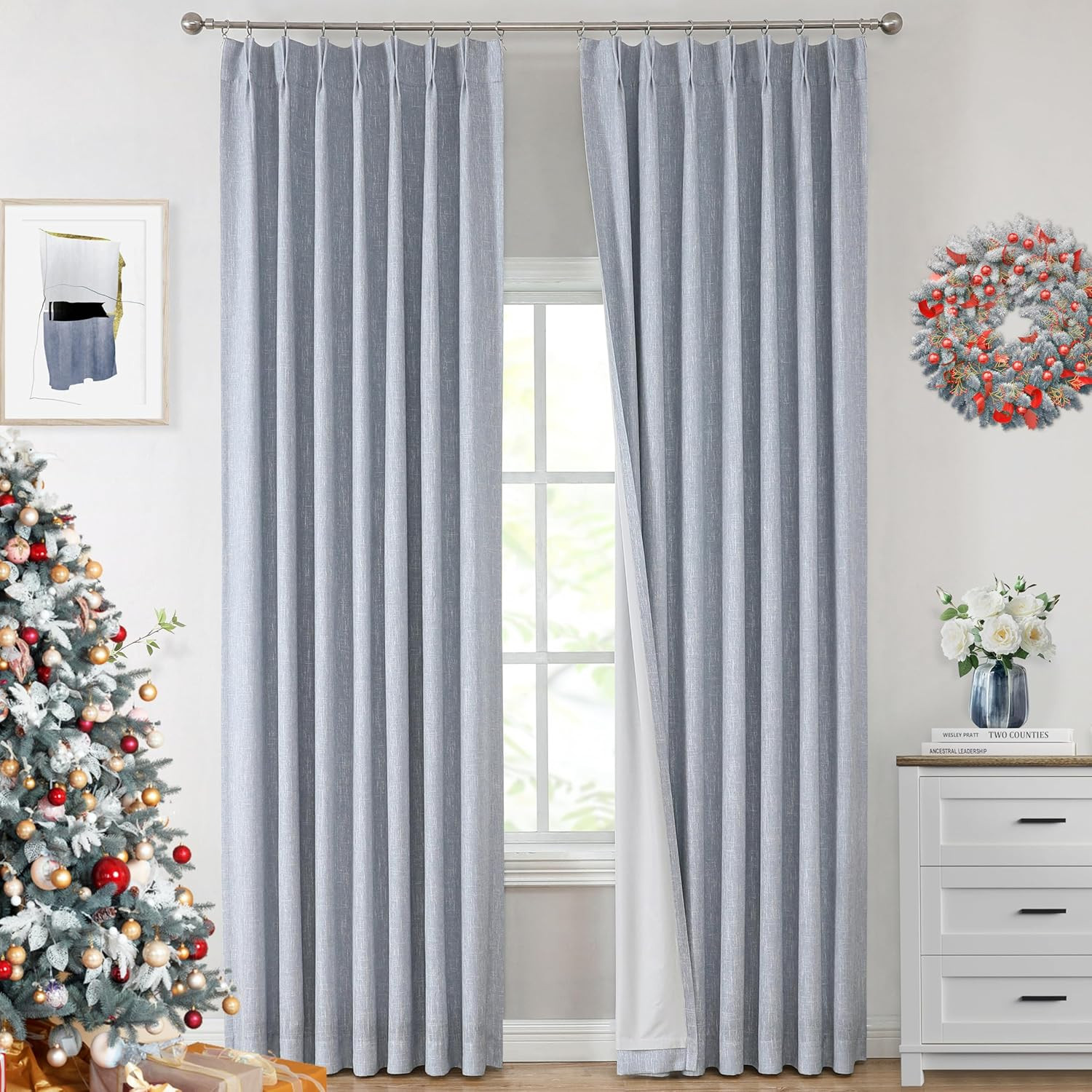 Vision Home Chambray Blue Pinch Pleated Full Blackout Curtains Room Darkening Window Curtains 90 ... | Amazon (US)