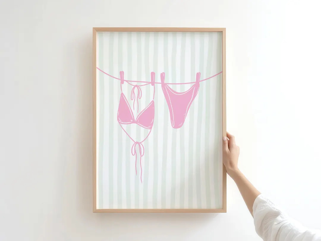 Preppy Dorm Decor, Pink Green Bikini Print, Coastal Cowgirl Art, Pink and Green Wall Art, Digital... | Etsy (US)