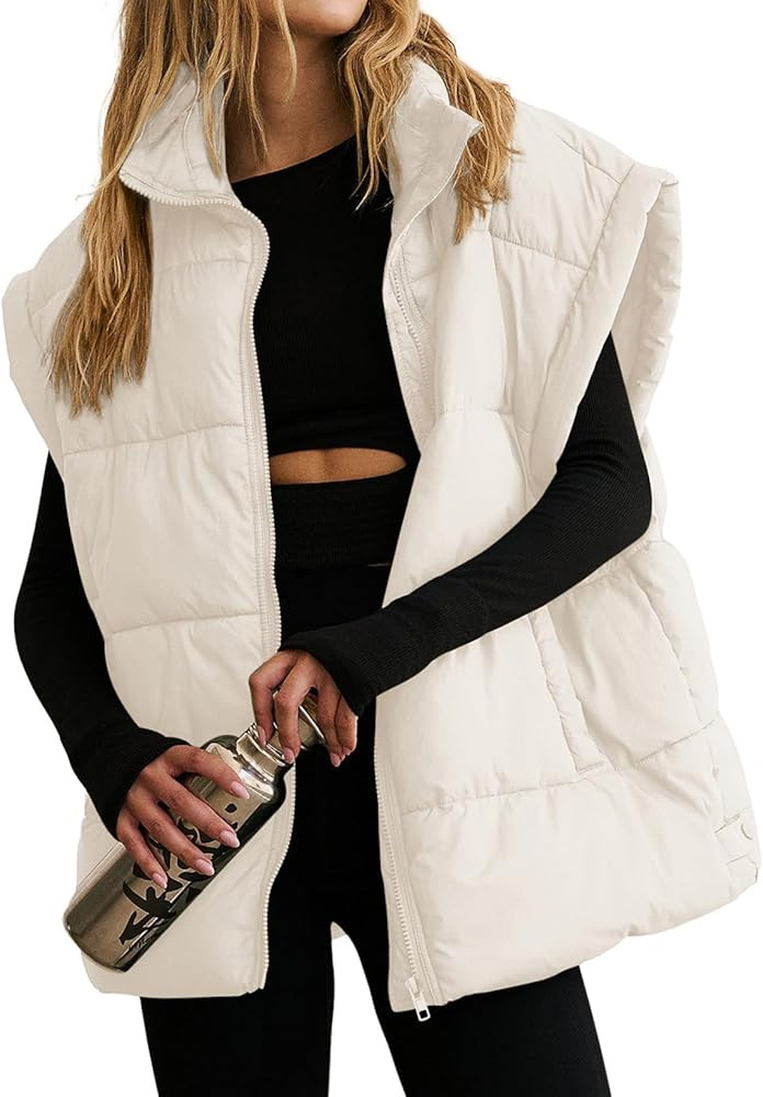 Dokotoo Women's Casual Winter Oversized Puffer Vest Stand Collar Flysleeve Insulated Padded Puffy... | Amazon (US)