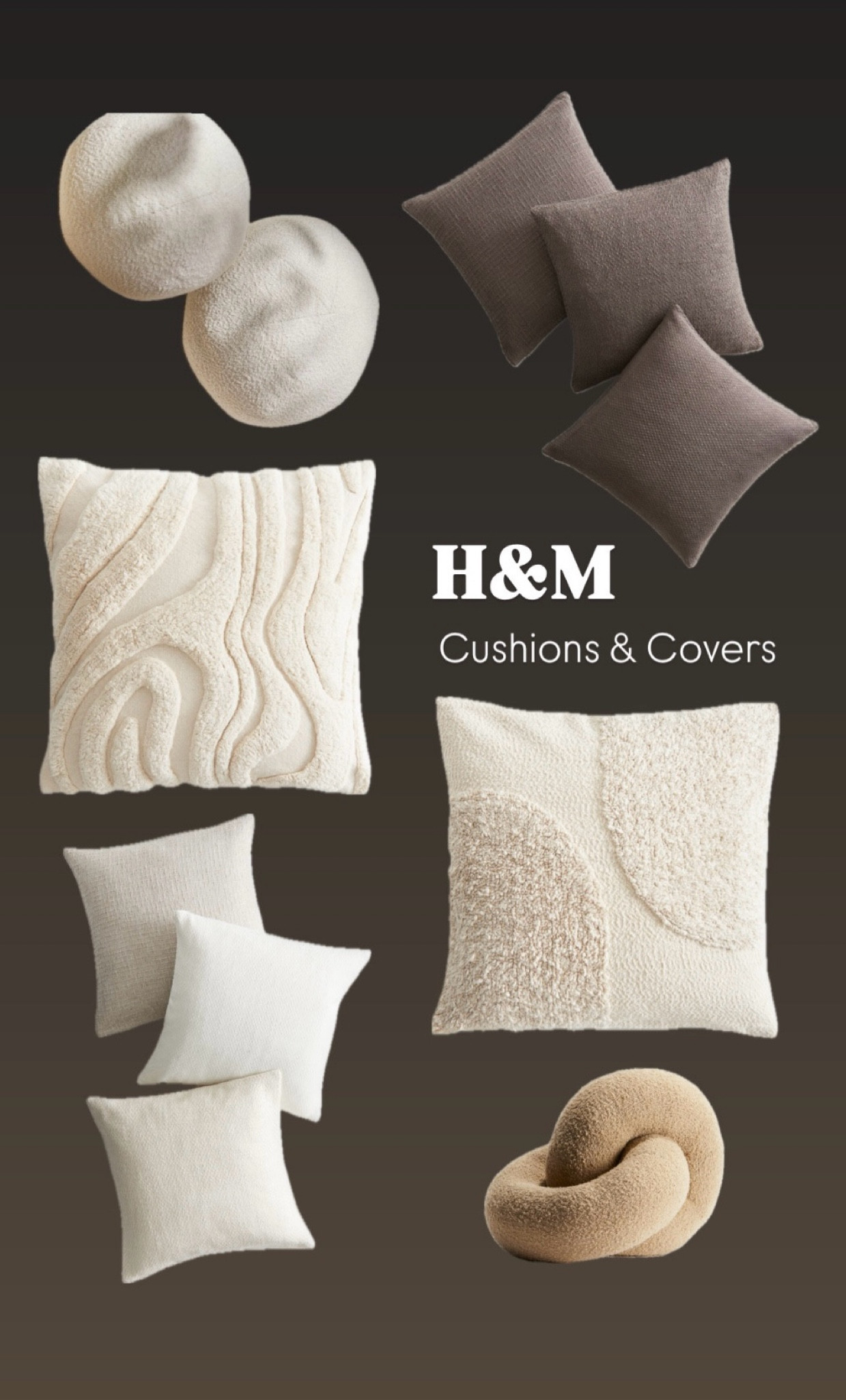 Cushions 

Boucle ball cushion, knot cushion, textured cushion, cushion covers, tufted style cushion, H&M cushions, home decor, home accessories, neutral style 

#LTKhome #LTKuk #LTKeurope