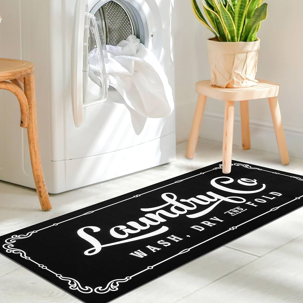 EARTHALL Laundry Room Rug Runner Black 20"x31.5" Non Slip Waterproof Laundry Mats for Laundry Roo... | Amazon (US)